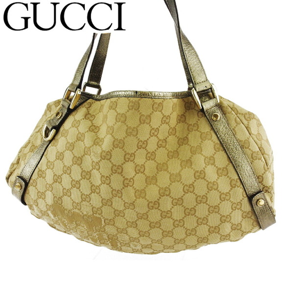 Gucci Shoulder Leather GG Bag Beige Canvas - Picture 1 of 6
